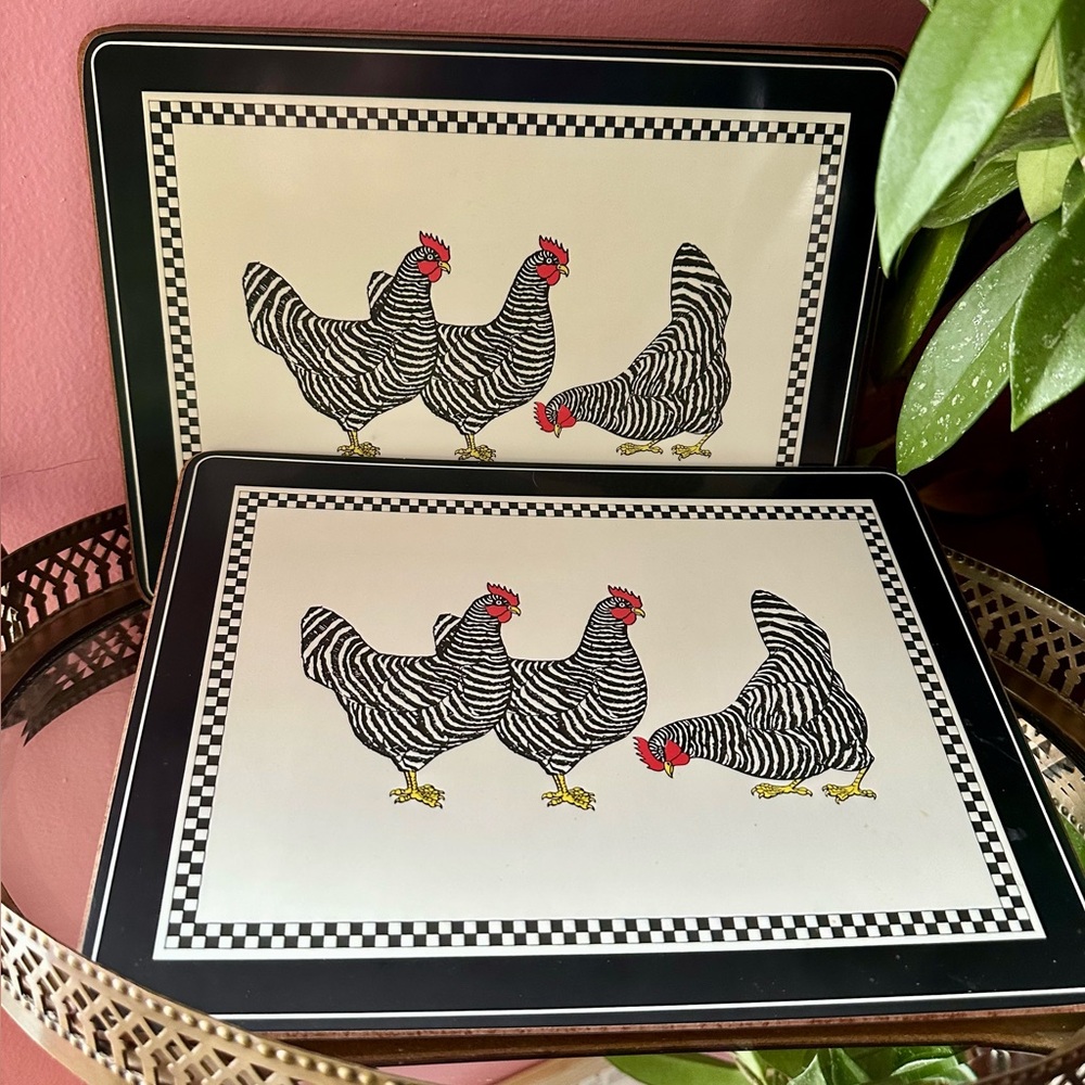 Vintage Black & White Rooster Placemat cork back Set of 2 - Home Dining